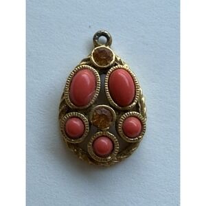 Vintage Coral And Gold‎ Pendant Only Tear Drop Shape Unmarked